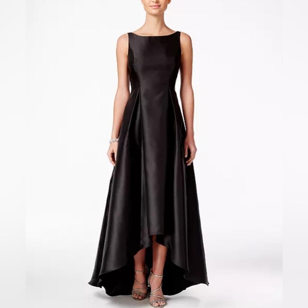 Adrianna Papell Black High-Low Satin Evening Gown